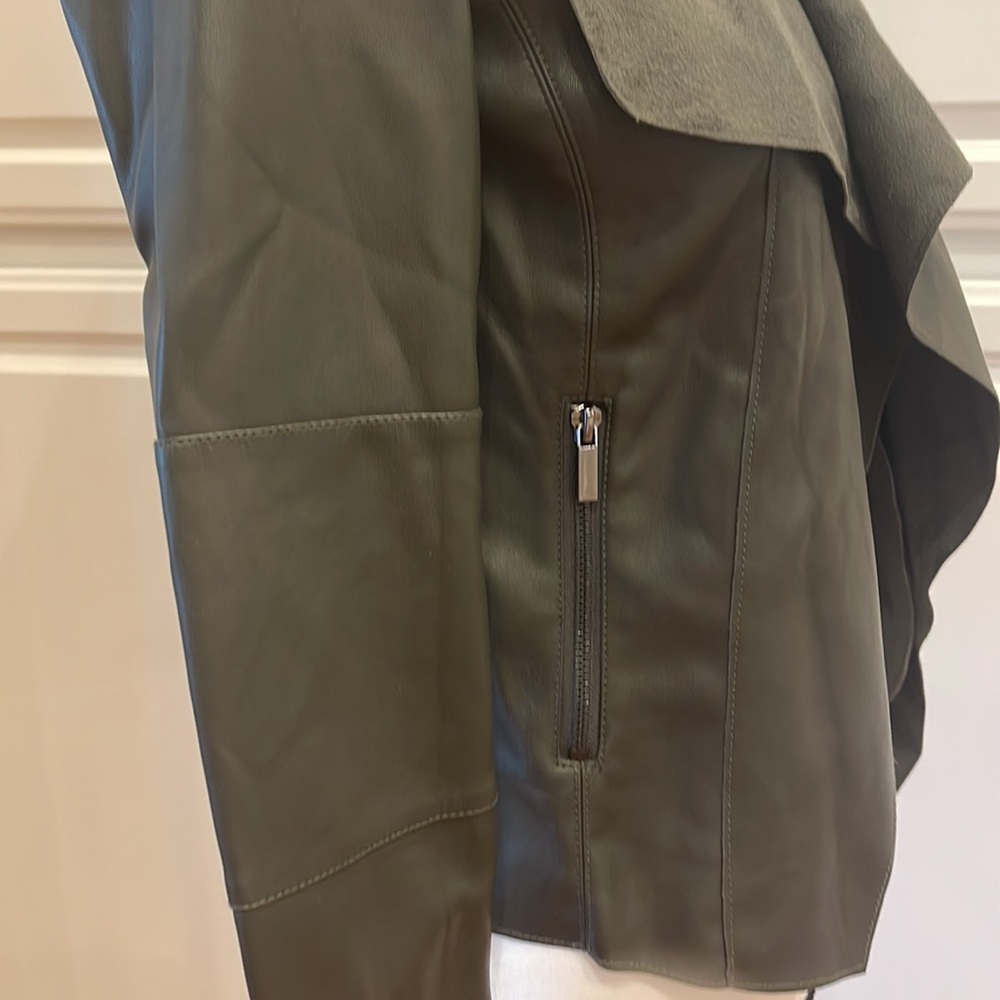 bagatelle faux Leather Drape Jacket Olive Green Size XS - Picture 3 of 7